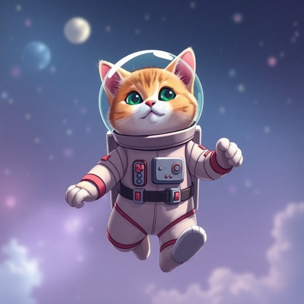 A cat astronaut floating in space, generated with PasteCollage AI